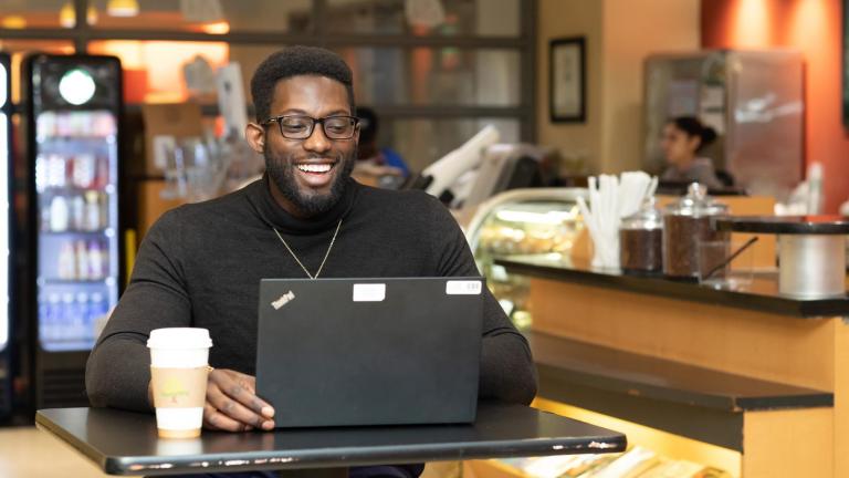 A student studying at a cafe