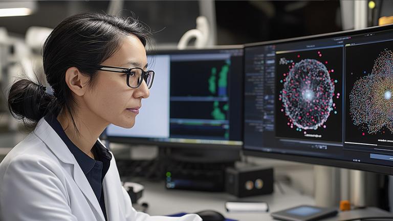 Researcher analyzing data visualizations for chemical and materials engineering