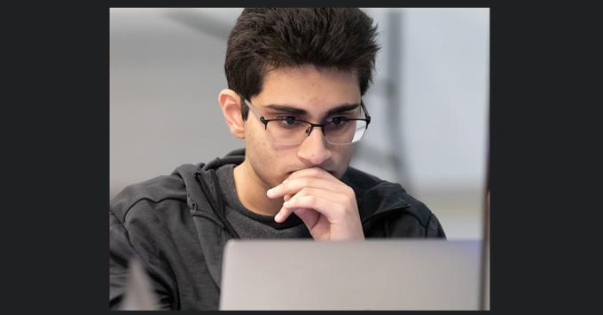 Student using a laptop