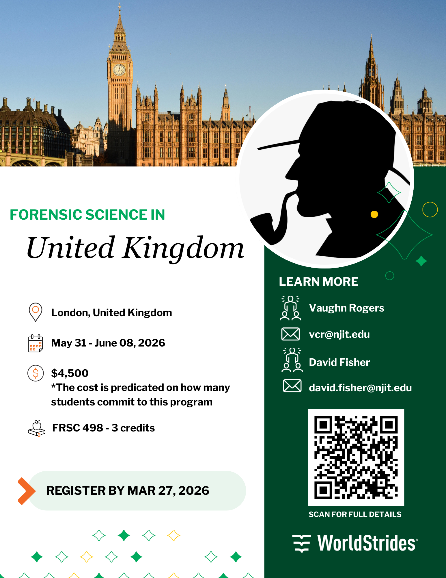 Worldstrides Flyer Forensic Science Summer 2026 to the United Kingdom